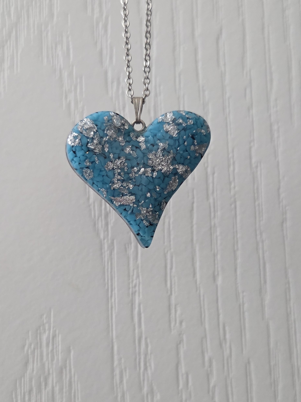 Turquoise Heart Pendant Necklace with Silver Flake Accents